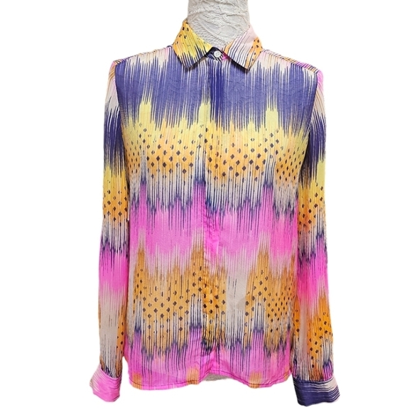 Anthropologie Leifsdottir Colorful All Silk Button Up Long Sleeve Blouse Size 0 - Picture 9 of 12
